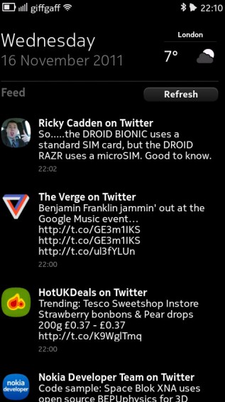 Nokia N9 screenshot   notifications / social stream panel