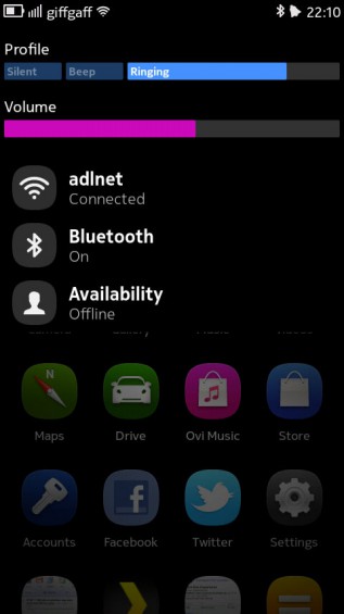Nokia N9 screenshot   status menu
