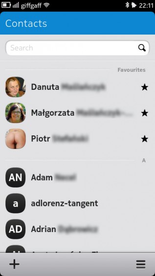 Nokia N9 screenshot   contacts list
