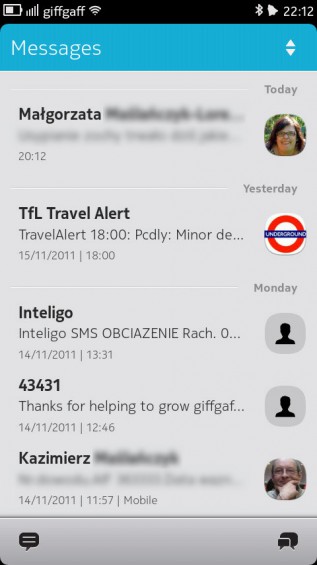 Nokia N9 screenshot   messages