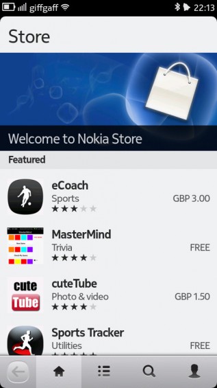 Nokia N9 screenshot   application store