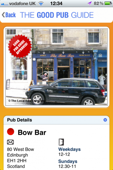 Pub details page