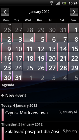 SE Xperia pro screenshot   calendar