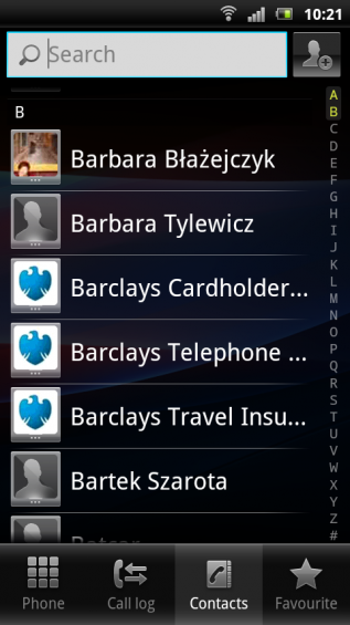 SE Xperia pro screenshot   contacts