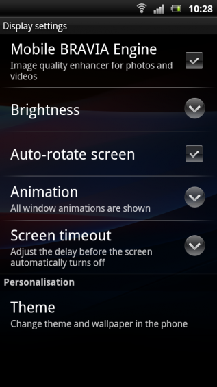 SE Xperia pro screenshot   settings display