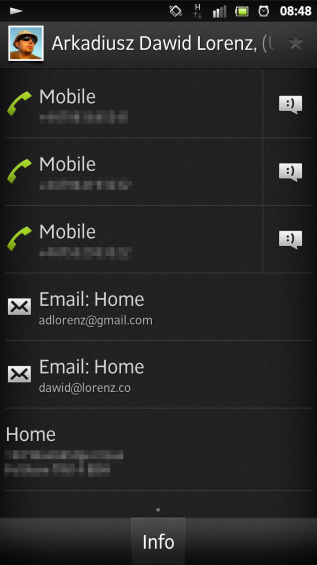 SXS screenshot contact card