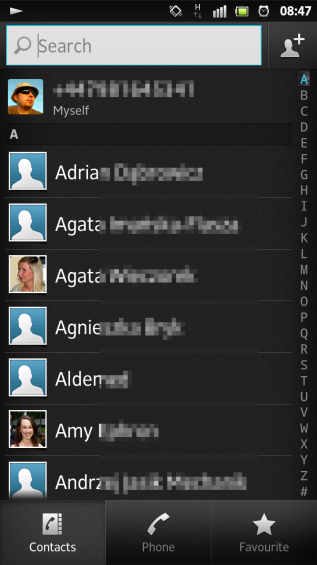 SXS screenshot contacts