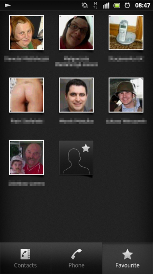 SXS screenshot contacts favourites