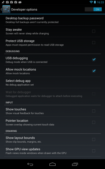 Jelly Bean developer options