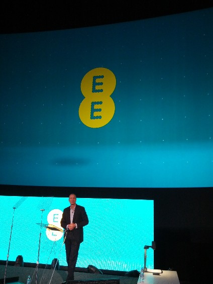 Olaf Swantee beneath new EE logo