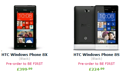 HTC 8X and 8S Prices