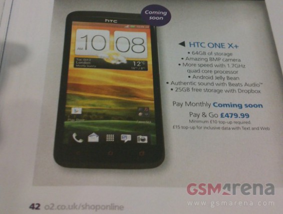 HTC One X+ in O2 brochure