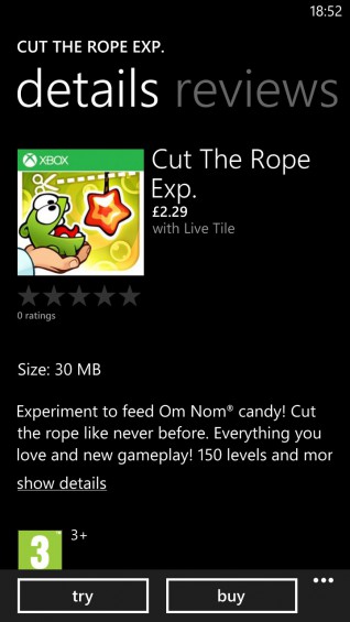 Cut the Rope Experiments Windows Phone