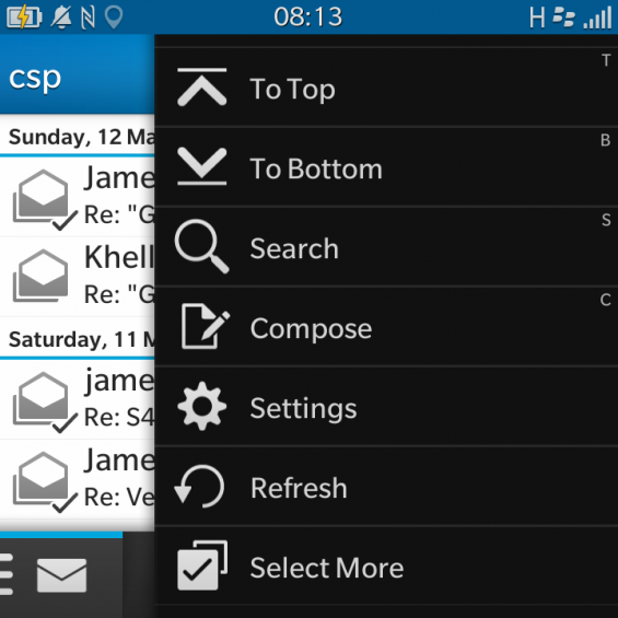 BlackBerry Q10 Hotkeys