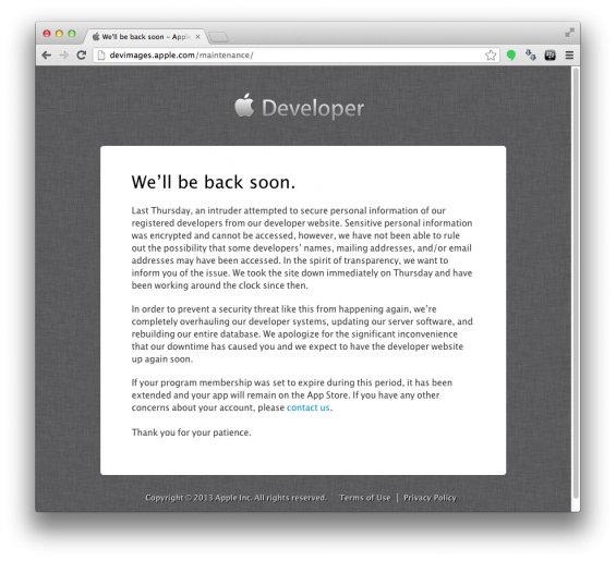 Apple dev down still