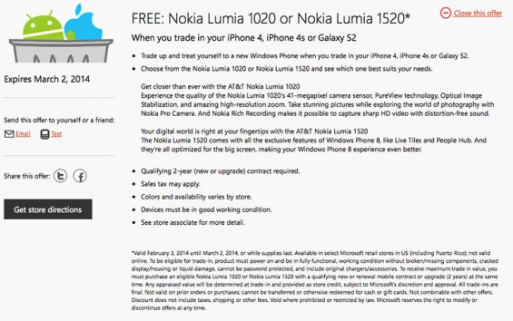 Free Nokia Lumia 1020 or 1520 from Microsoft