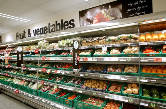 Fruit and vegetable aisle of Westbury Food store