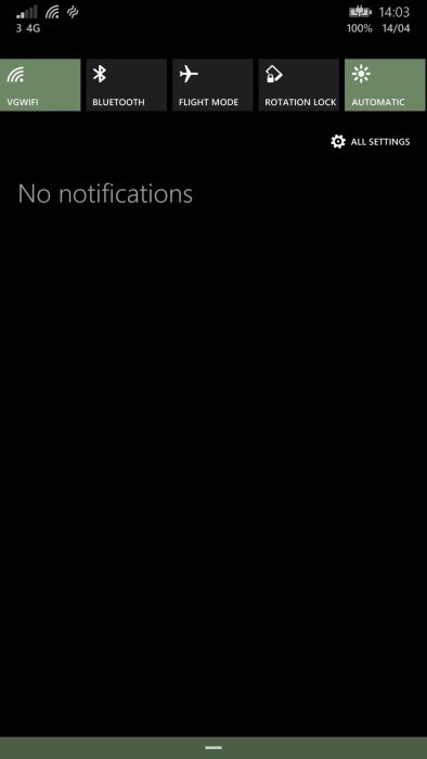 wp8.1 notification menu