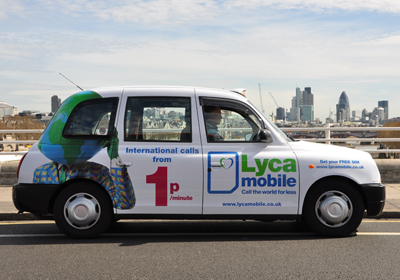 Lyca Mobile taxi advertising London 2011