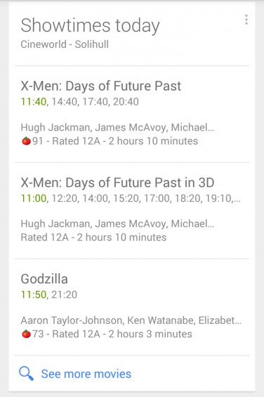 Google Now Cinema TImes