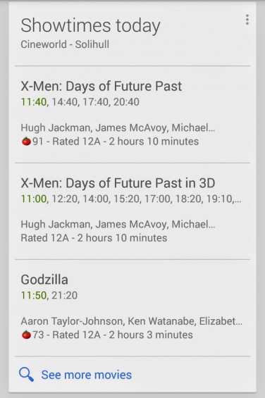 Google Now Cinema TImes