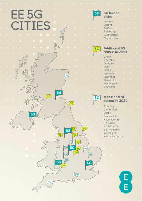 Coverage map of EE 5G cities