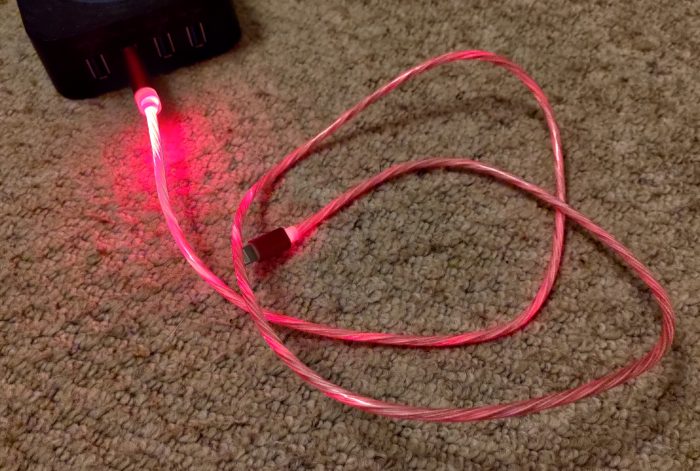 Glowing iPhone charge cables