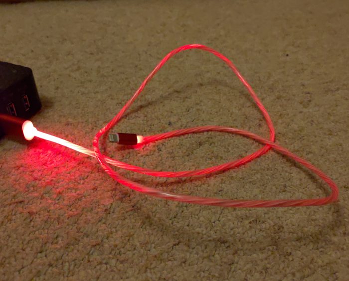 Glowing iPhone charge cables