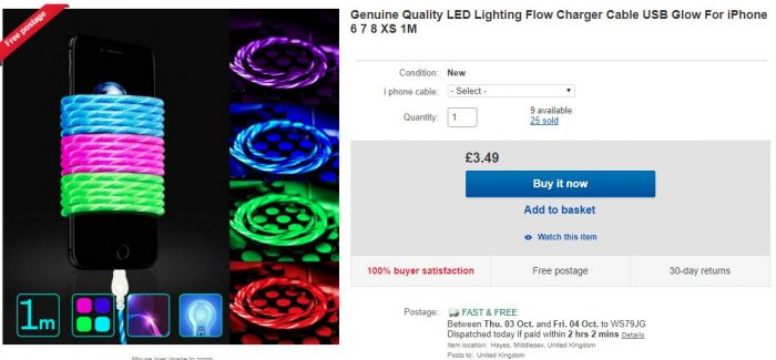 Glowing iPhone charge cables