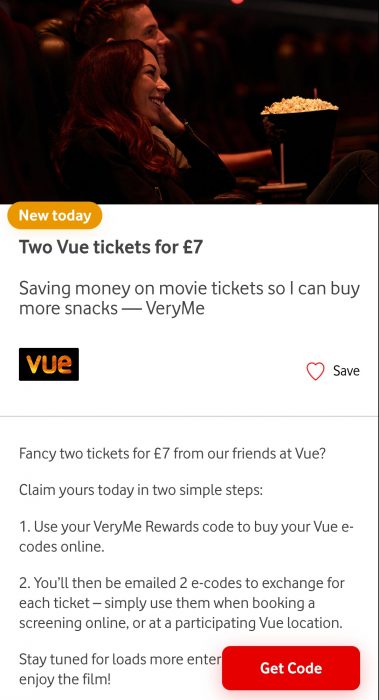 Vodafone to dish out two cinema tickets for £7