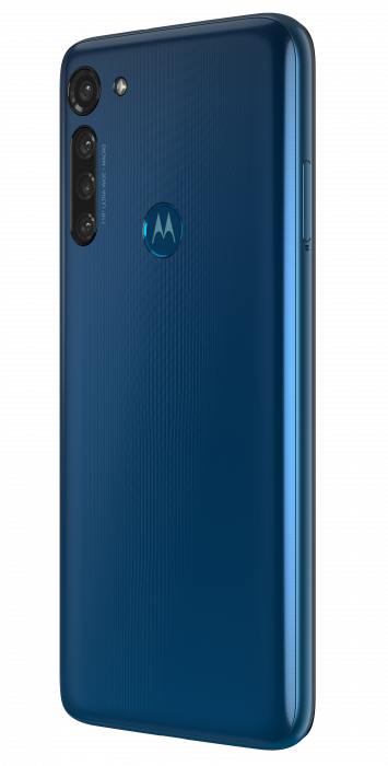 Moto G8 Power ROW   Capri Blue   DYN BACKSIDE LEFT