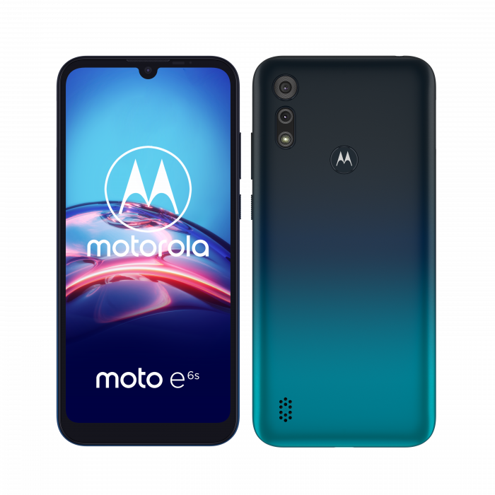 moto E6 S ROW Peacock Blue Side by Side