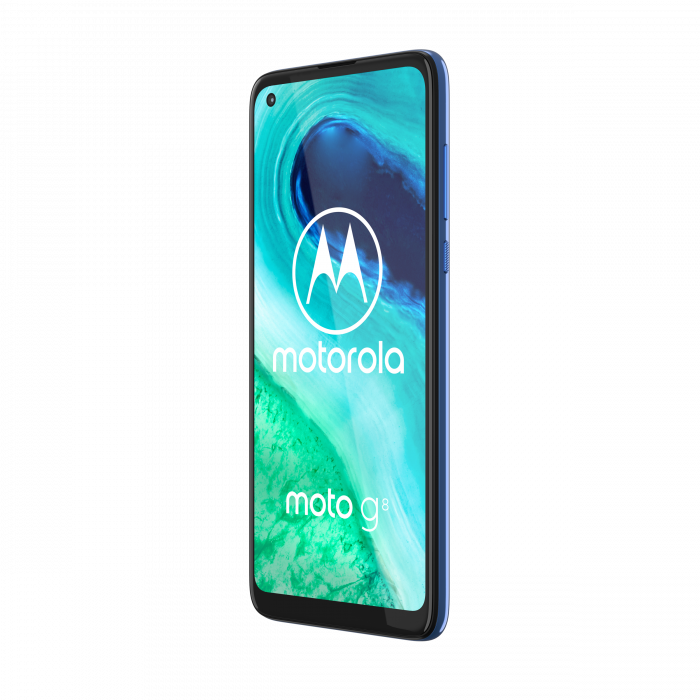 moto g8 ROW Neon Blue DYN FRONT RIGHT