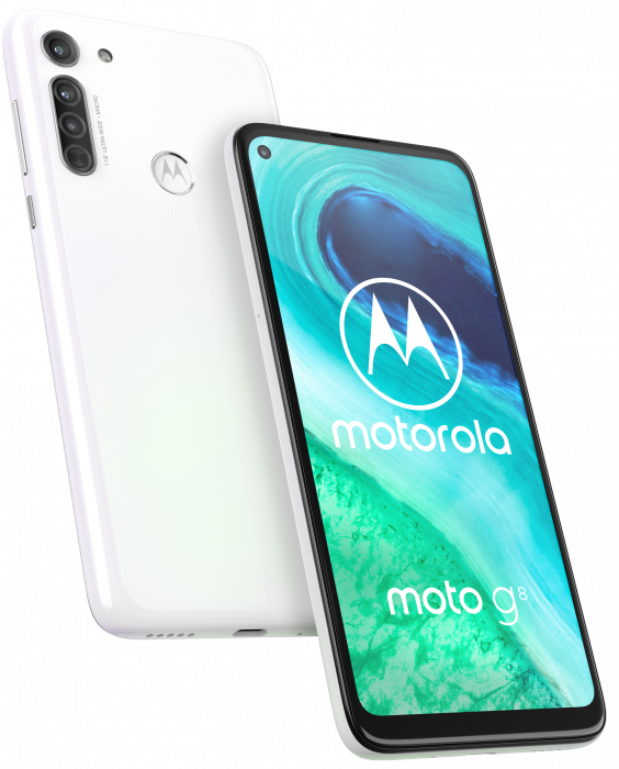 moto g8 ROW Pearl White PDP HERO