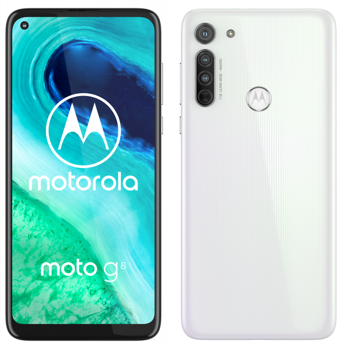 moto g8 ROW Pearl White Side by Side