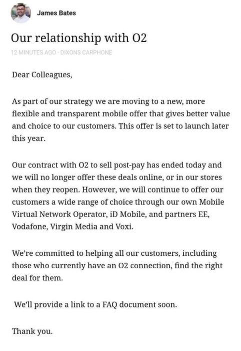 No more O2 deals with Carphone Warehouse