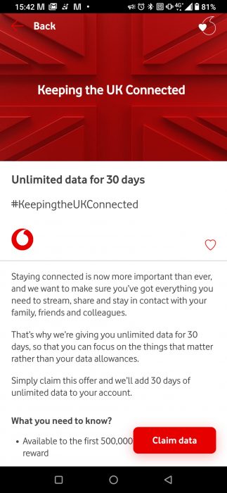Free unlimited data for Vodafone customers
