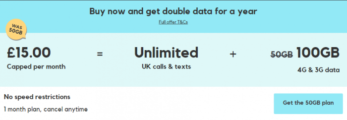 SMARTY   100GB Monthly data for £15 per month