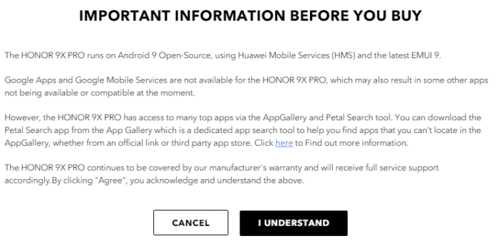Huawei adds warnings about the lack of Google Play