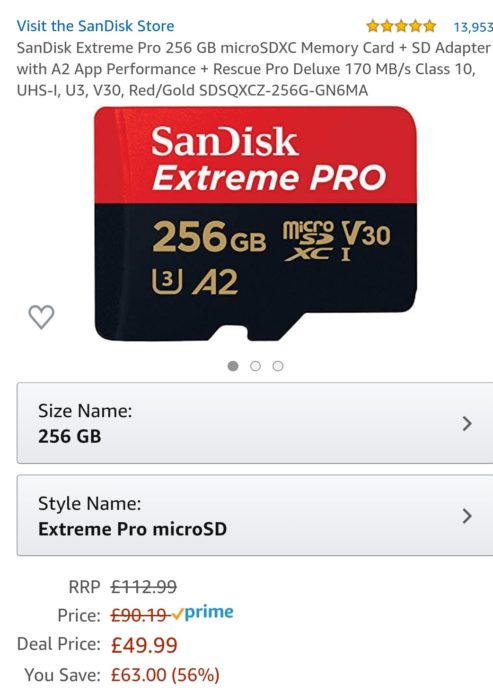 SanDisk 256GB microSD card. Proper cheap.
