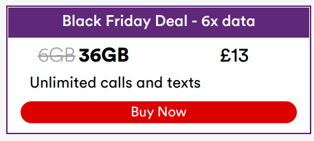 Virgin Media SIM only deal. A massive 36GB monthly for just £13!