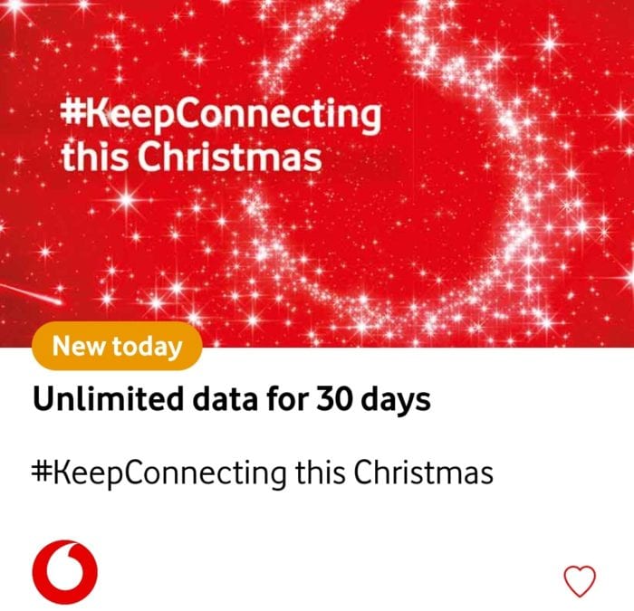 Just in time for Christmas   30 days of unlimited data on Vodafone