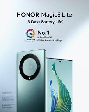 HONOR Magic5 Lite se lleva la corona como el teléfono inteligente número 1 del mundo en rendimiento de batería por DXOMARK