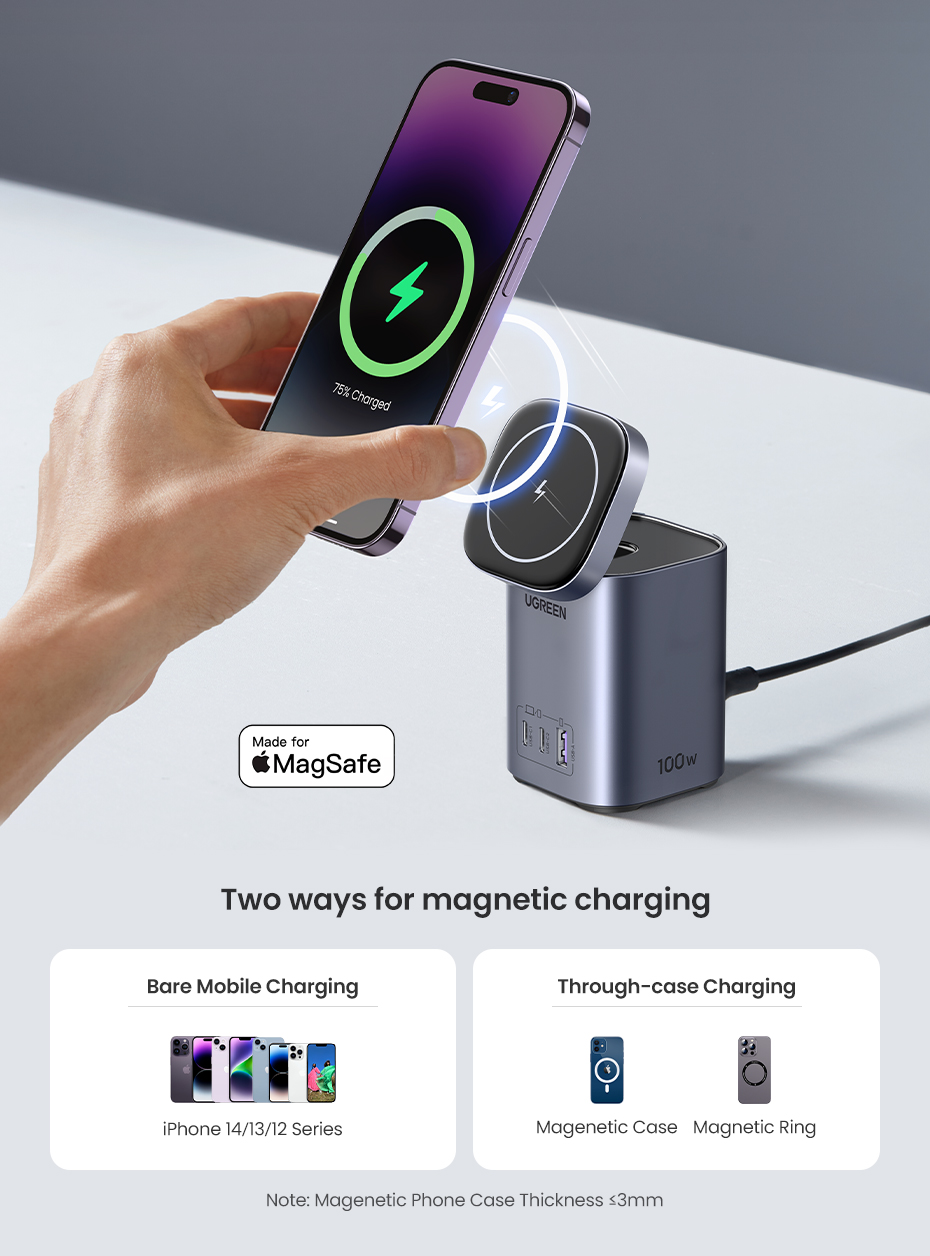 UGREEN MagSafe Charger Wireless Charging Station Nexode 100W 3
