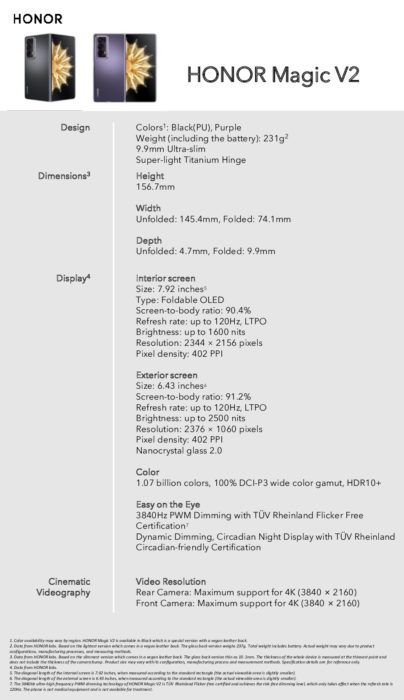 [FINAL]HONOR Magic V2 Spec Sheet